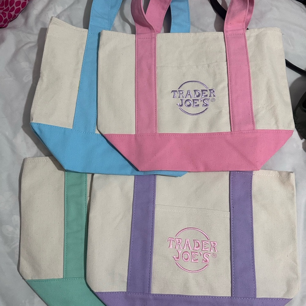 Trader Joe’s Canvas Tote Bag Set - Pink, Blue, Purple, Green